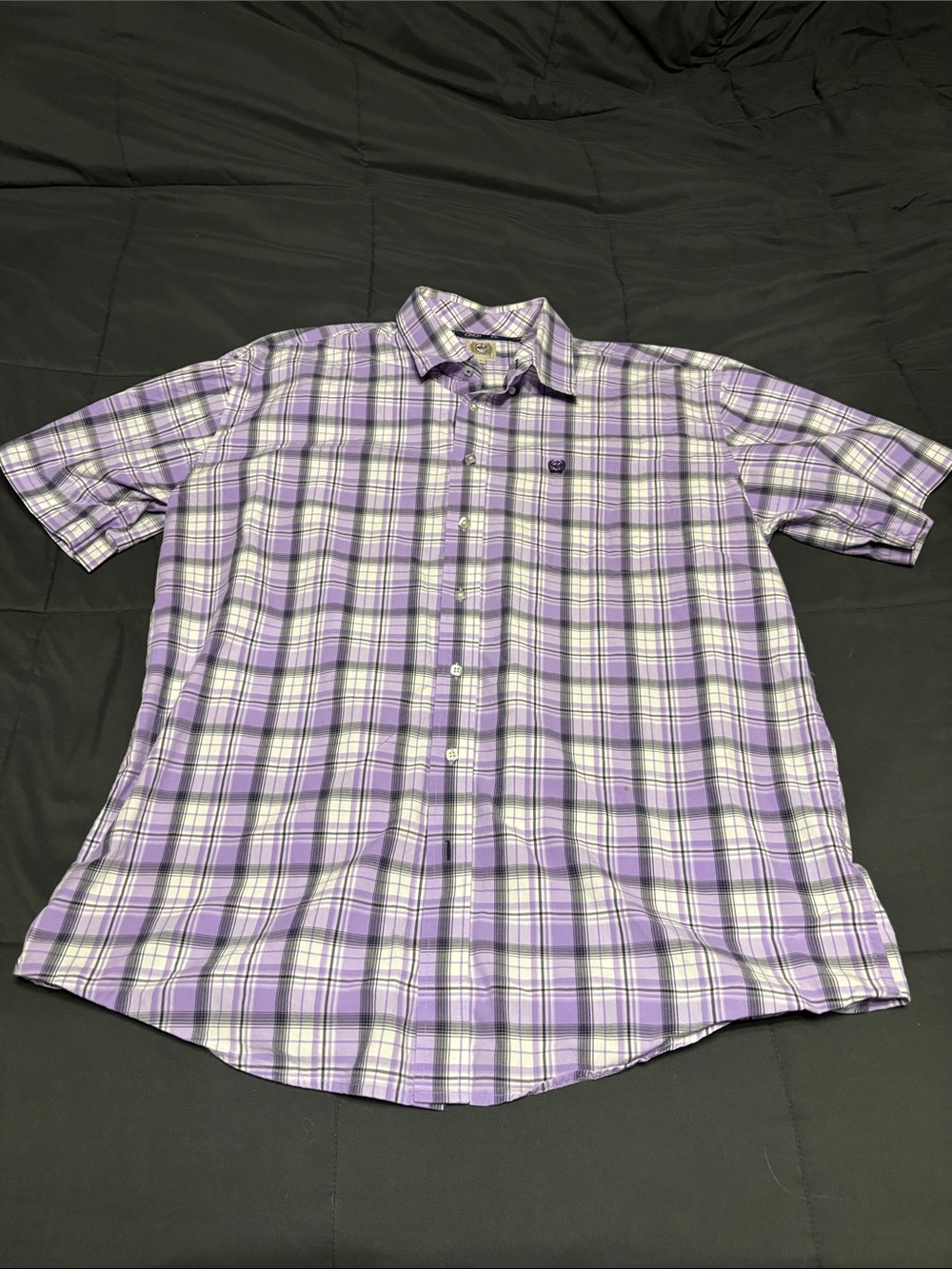 Cinch Men's Lavender and White Plaid Short-Sleeve Button-Down Shirt